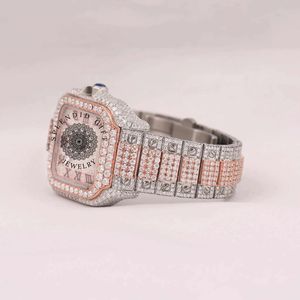 Reloj de Lujo con Cristales de Zafiro y Moissanita, Caja ETA, Correa de Moissanita Roja y Plateada de 28mm, un Regalo Espléndido - Product Image 5