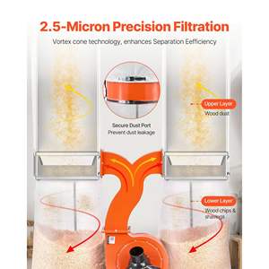 Collecteur de poussière à cône vortex de 2,5 microns, 1550 CFM, 3,0 HP, système de collecte de sciure de bois, 3400 tr/min, tissu non tissé, deux 35 gallons - Product Image 3