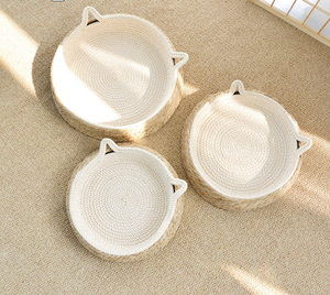 Woven Rattan Cat <b>Bed</b> Dog <b>Nest</b> Summer Cat Scratcher Wear-Resistant Bulrush & Cotton Rope Anti-Bite Non-Shedding 4 Seasons - Product Image 2