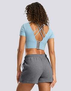 Shorts de sport pour femmes avec poches, en coton French Terry, avec cordon de serrage, pour l'été, décontractés, pour la détente - Product Image 4