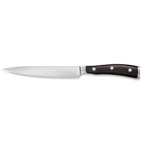 Couteau utilitaire de 6 pouces, acier inoxydable, lame de précision tranchante, manche en bois brun foncé, triple rivet, multi-usages, professionnel, cuisine - Product Image 1