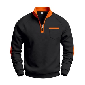 Sweat-shirt à capuche mi-zippé pour homme, manches raglan, couleur unie, coupe décontractée, poche, en polaire, pour l'hiver, extensible - Product Image 5
