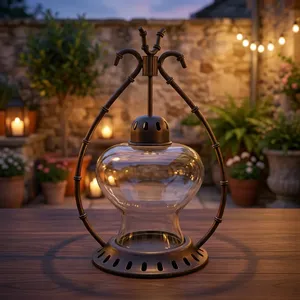 <b>Circular</b> Glass Lantern With Metal Frame Heat Resistant Home Decoration - Product Image 4