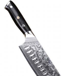 Couteau de cuisine Santoku en acier Damas, manche noir G10, bord Granton, mosaïque florale, outil culinaire - Product Image 3