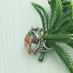 Natural Oyster Copper <b>Turquoise</b> Silver <b>Ring</b> Handmade Vintage Boho Statement Gemstone <b>Ring</b> Unique Artisan Jewelry Gift for Women - Product Image 6