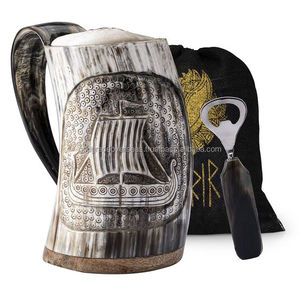 Taza de cuerno para beber vikingo genuino, artesanía de técnica pulida hecha a mano - Product Image 2