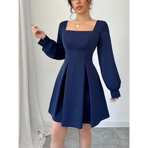 Robes pour femmes en maille, mode printemps, sexy, élégantes, décontractées, ajustées, à manches longues, longueur midi, taille naturelle, coupe trapèze, simples, avec poches, style basique - Product Image 1