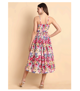 Robe d'été légère et respirante en coton uni à imprimé floral avec fente pour femme, idéale pour pique-nique, fête, plage et sorties. - Product Image 3