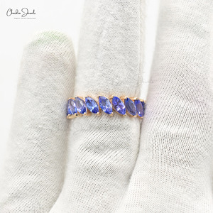 Bague d'éternité tendance en or rose 14 carats avec tanzanite naturelle 6x3mm et diamants, faite à la main, bijoux fins pour mariage, fournisseur, taille US-7.5 - Product Image 6