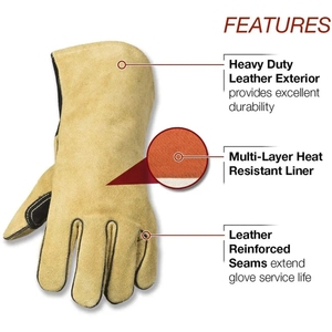 Gants de soudage en gros en cuir de chèvre blanc avec cuir croûte jaune, résistants à la chaleur pour le soudage TIG MIG, ignifuges - Product Image 3