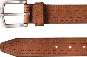 Genuine Leather Men's Casual Belt Silver Buckle Custom Length Vintage Stitch Durable <b>Brown</b> <b>Tan</b> Adjustable - Product Image 2