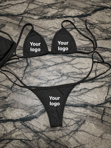2025 Custom Made Women's Strapless High Cut High Waisted 1 Piece Bikini Set with Front Logo <b>Strings</b> Your Own Design - Product Image 4