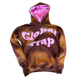 Sweat-shirt à capuche unisexe surdimensionné style streetwear marron rose imprimé avec poche avant pour l'automne - Product Image 1