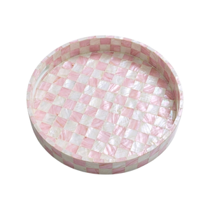 ถาดเสิร์ฟทรงกลมลายตารางฝังมุกแท้ งานฝีมือสุดหรู สำหรับตกแต่งบ้าน วางของ หรือใช้กับกาแฟ - Product Image 2