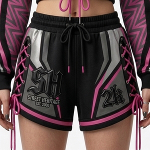 Ensemble de survêtement sportif imprimé style course pour femme, personnalisé, léger, en polyester/coton, avec short et sweat-shirt court en dentelle, idéal pour l'été - Product Image 5
