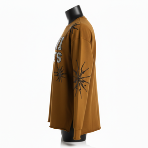 Camiseta Larga sin Mangas para Mujer, Tejido de Algodón de Alto Gramaje, Color Marrón, con Logotipo de Cristales Hotfix, Estilo Casual - Product Image 3