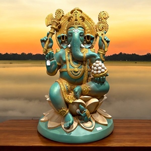 Statue de Ganesha en résine de qualité supérieure, style Art déco, artisanat Nirmala, lotus |   Idole de Ganesh faite à la main pour la maison, le bureau ou la table spirituelle - Product Image 3