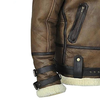 Veste d'aviateur en cuir véritable marron pour homme avec doublure en fausse fourrure, fermeture éclair, coupe-vent, style motard d'hiver