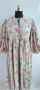 Robe midi élégante bohème multicolore à fleurs, faite à la main en coton, avec col à nouer et imprimé ethnique, robe décontractée - Product Image 4