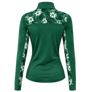 Pull-over de sport pour femme vert émeraude personnalisé par le fabricant, avec quart de zip, panneau floral sur la manche, manches longues, pour l'équitation - Product Image 2