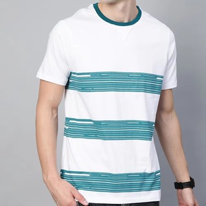 เสื้อยืดแขนสั้นผู้ชายทรงเข้ารูปลายทาง คอกลม สวมใส่สบาย ความยาวปกติ ผ้าฝ้าย 100% จัดส่งเร็ว MOQ ต่ำ - Product Image 1