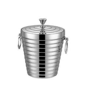 Stainless Steel Ice <b>Bucket</b> Round Striped Design Modern Party Cooler Rust Resistant <b>With</b> <b>Lid</b> And Handles ice <b>Bucket</b> - Product Image 1