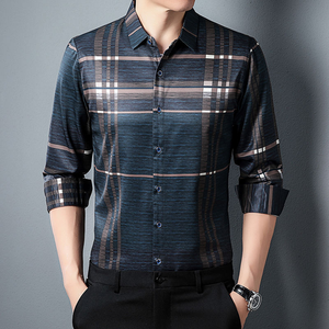 เสื้อเชิ้ตแขนยาวลายสก๊อตสำหรับผู้ชาย ปกคอพับได้ ระบายอากาศได้ดี ผ้าซาติน สไตล์ลำลองสมาร์ท สำหรับฤดูใบไม้ผลิ - Product Image 3