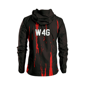 Veste coupe-vent à capuche bleu clair à imprimé géométrique pour homme, fermeture éclair sportive, logo personnalisé sur le devant, 100% polyester, vêtement décontracté de printemps - Product Image 5