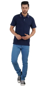 Polo bleu marine de qualité supérieure – Mélange de coton ultra-doux et respirant, un essentiel décontracté avec détail de col contrastant - Product Image 3