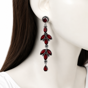 Wholesale Oxidized Silver-Plated Bezel Setting Zircon Drop Earrings Bell Leaf Design Bohemian Ethnic <b>Wedding</b> Long Women Jewelry - Product Image 6