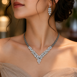 Luxury Engagement Bridal Jewelry Set 14k White Gold Plated Marquise Cut Diamond <b>Statement</b> <b>Necklace</b> and Earrings for Women - Product Image 3