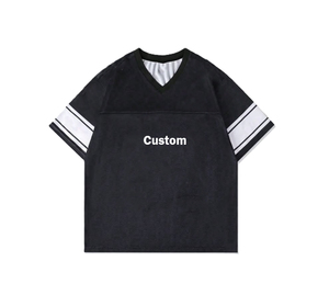 Maillot de football en mesh à col en V et manches courtes pour homme, impression personnalisée, t-shirt décontracté surdimensionné, marron avec rayures blanches - Product Image 2