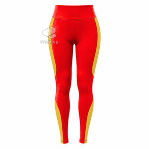 NSPDK Women's Workout Set Quarter Zip <b>Top</b> Short Sleeve High Waist <b>Leggings</b> With Contrast Golden Stripe Sports Activewear Set - Product Image 4