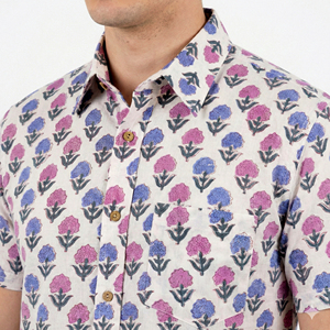 Chemise décontractée pour homme à manches courtes en popeline à imprimé floral d'été, col rabattu, respirante, 100% coton - Product Image 3