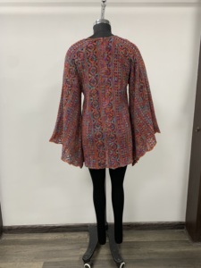 Robe midi en tricot bohème avec motif géométrique, ourlet asymétrique, coupe ample, manches longues, col rond, robe décontractée d'automne - Product Image 2