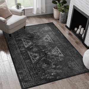 Juego de Alfombras Lavables MAVAL Negras y Grises de 5x8 - Product Image 1
