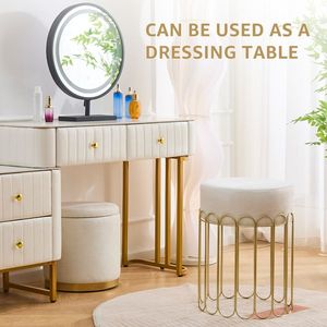 Set of 2 Round Velvet Upholstered Vanity <b>Stool</b> Footrest Living Room Side Table with Removable Lid <b>Storage</b> Ottomans - Product Image 4