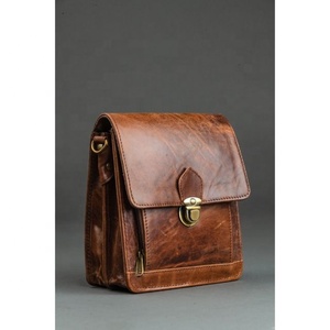 Sac à rabat en cuir véritable vintage, sacoche à bandoulière de bureau décontractée, sacoche d'affaires en cuir de vachette pour hommes - Product Image 2