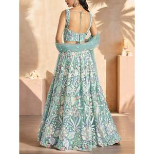 Dazzling Sky-Blue <b>Sequins</b> Net Engagement Lehenga Choli for Women - Product Image 2