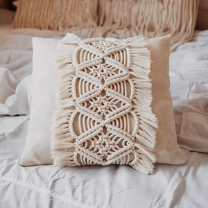Boho Cushion <b>Cover</b> Cotton Macrame Handmade <b>Throw</b> <b>Cover</b> for Couch Bed Hotel Décor 16 x 16 inch Pillow <b>Cover</b> - Product Image 4