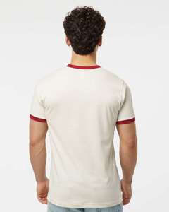 T-shirt blanc à manches courtes pour homme, col rond, bordure contrastée, coupe classique, jersey décontracté, polyester/coton, écologique, respirant - Product Image 4