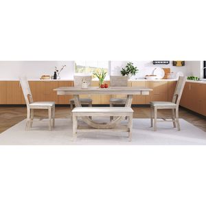 TOPMAX Set da Pranzo Moderno in 6 Pezzi, Tavolo da Cucina Semicircolare in Legno con Panca Lunga e 4 Sedie da Pranzo, Colore Naturale - Product Image 6