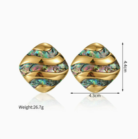 Boucles d'oreilles vintage de luxe à rayures ondulées en nacre, forme géométrique diamant, en alliage plaqué or 18 carats, bijoux punk