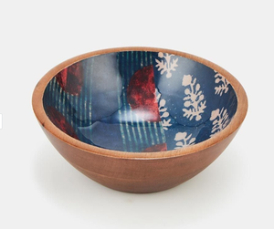 Handcrafted <b>Mango</b> <b>Wood</b> Serving <b>Bowl</b> with Blue Floral Printed Interior Decorative Wooden Salad <b>Bowl</b> for Fruits Snacks Dry Fruits - Product Image 1