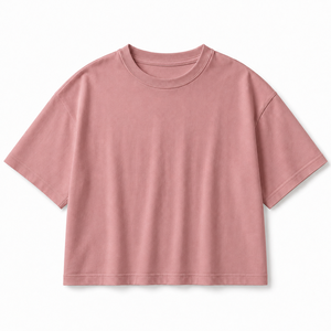 T-shirt court oversize 100 % coton tricoté anti-boulochage pour femme, col rond uni, manches courtes, style streetwear décontracté, logo personnalisé - Product Image 5