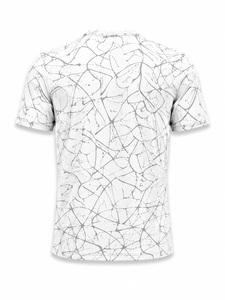 T-shirt à manches courtes pour homme, motif géométrique blanc, coupe classique, col rond, tissu jersey respirant, impression numérique, style décontracté - Product Image 3