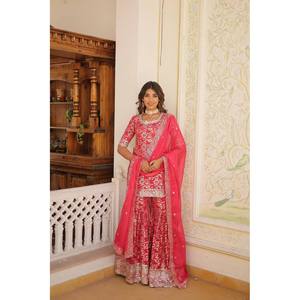 Party Wear <b>Top</b>-Bottom and Dupatta Set <b>Sequins</b> & Zari Embroidered Work Size XL - Product Image 2