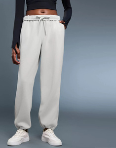 Pantalon de survêtement large pour femme grande taille, taille mi-haute avec cordon de serrage, coupe ample, couleur unie, en molleton, décontracté, longueur intégrale, style automne - Product Image 4