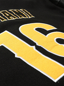 แจ็กเก็ตเบสบอลวิทยาลัยลายหนาสำหรับผู้ชายแจ็คเก็ตบอมเบอร์ผ้าขนสัตว์สีตัดกันมีสไตล์ - Product Image 3