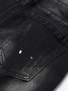 Shorts Bermuda en jean noir pour homme, taille mi-haute, fermeture éclair, style décontracté, déchiré, en coton délavé avec poches - Product Image 5